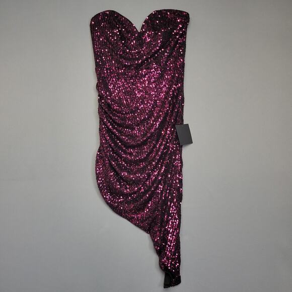 Lulus Dress Womens Medium Purple Sequin Strapless Asymmetrical Ruched Cocktail - Picture 5 of 16